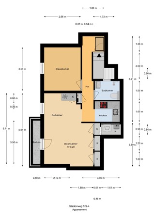 Floorplan - Stadionweg 122-4V, 1077 SV Amsterdam